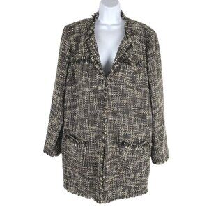 Chico's Tweed Jacket‎ Coat Womens Size 3 Acrylic Wool Fringe CJ-1573